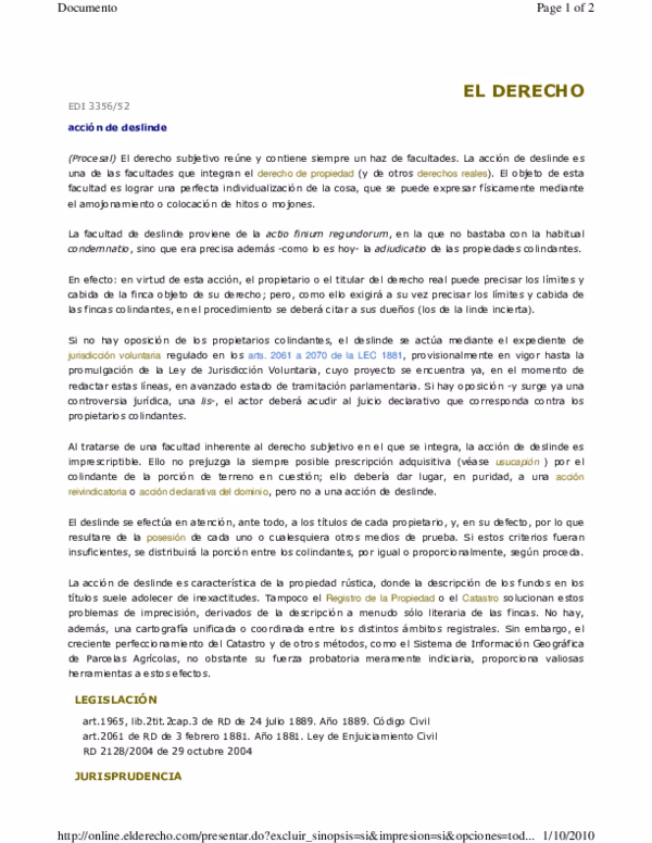 ¿Cuál es la regulación de la acción de deslinde?