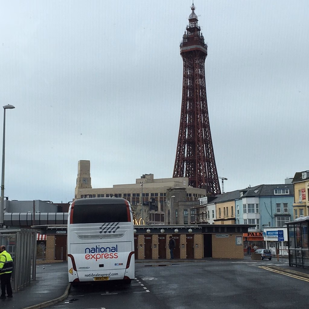 What time does a coach leave Manchester to Blackpool?