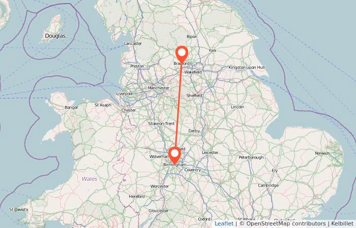 How long does it take to travel from Bradford to Birmingham?