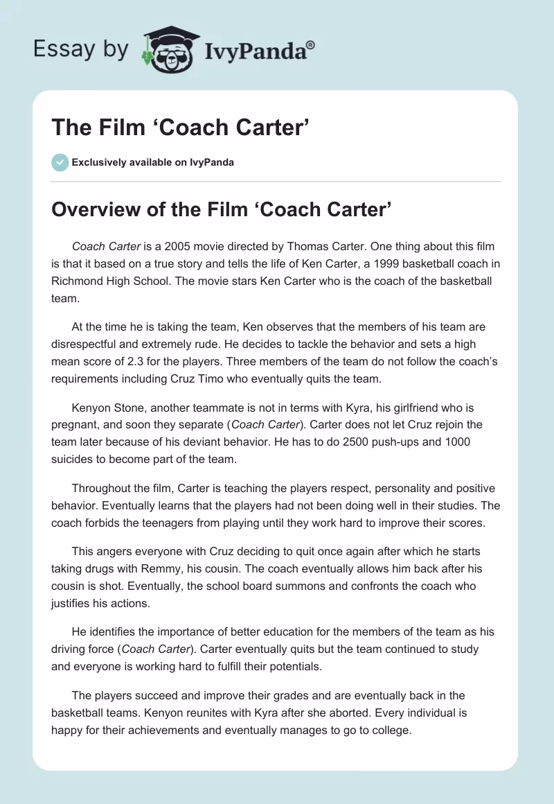 What is the theme of Coach Carter?