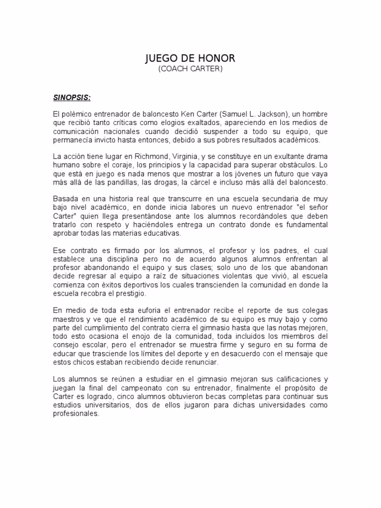 ¿Cuál es el mensaje de la película el entrenador Carter?