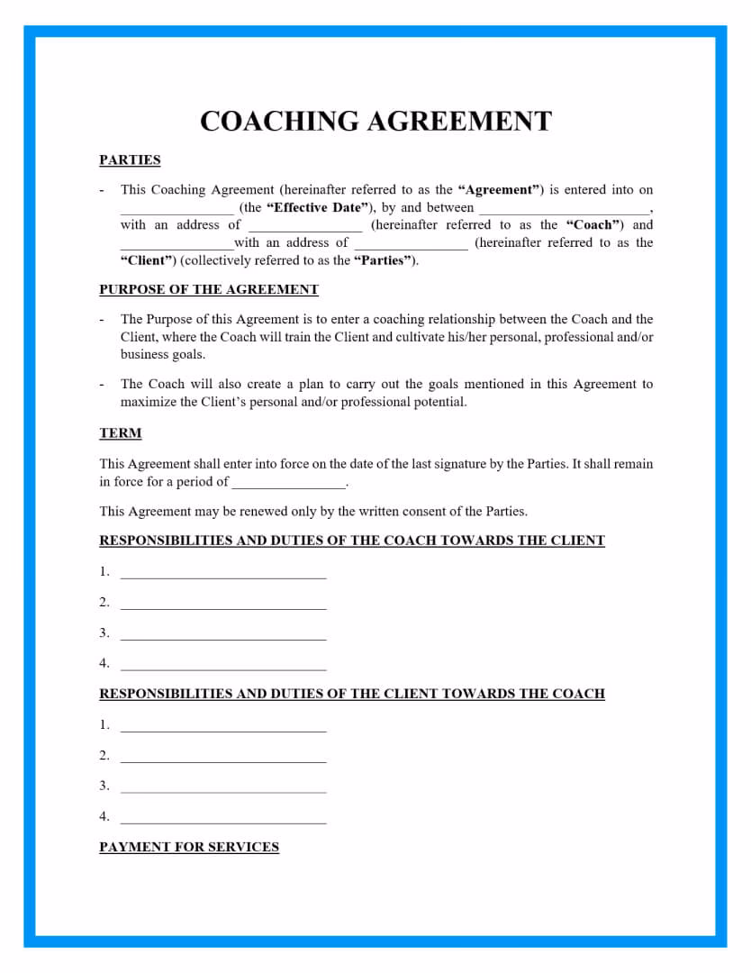 What is included in a coaching contract?