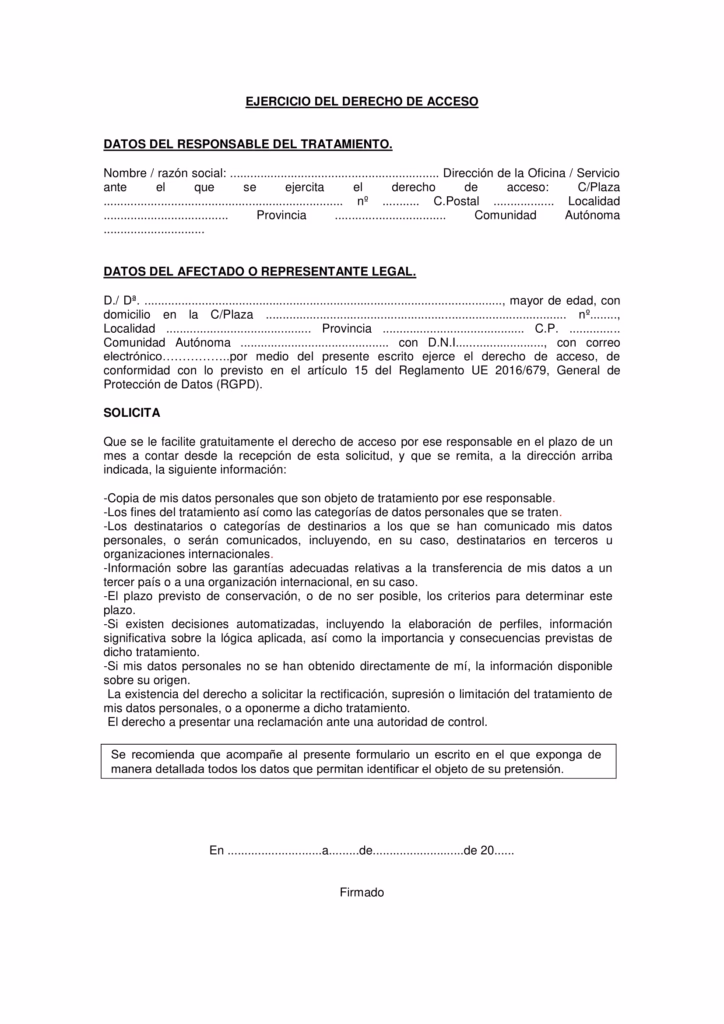 ¿Quién ejerce el derecho de acceso?