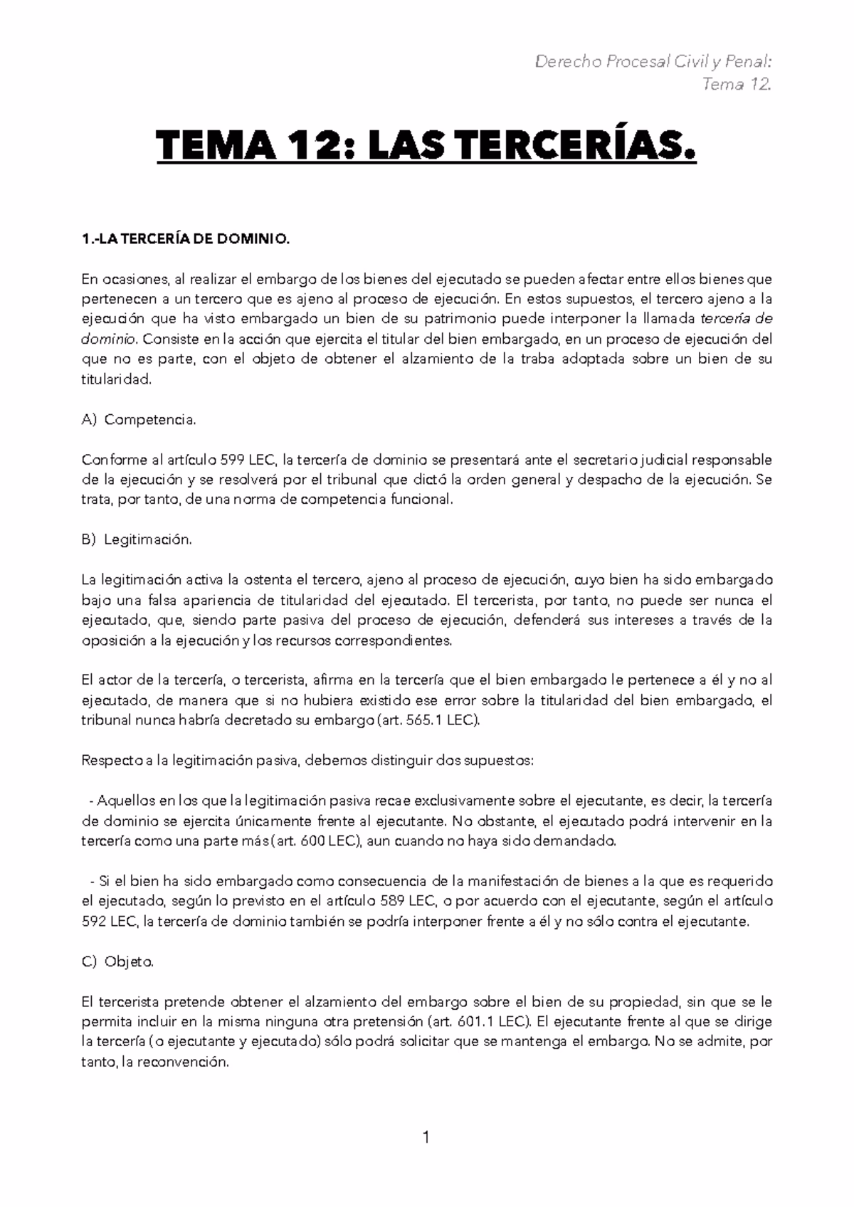 ¿Cuáles son los requisitos para un procedimiento de tercería?