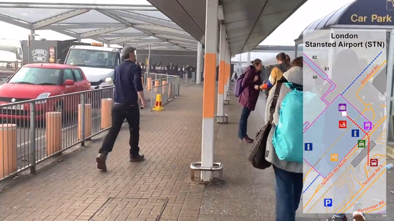 Where is the bus station at London Stansted Airport?