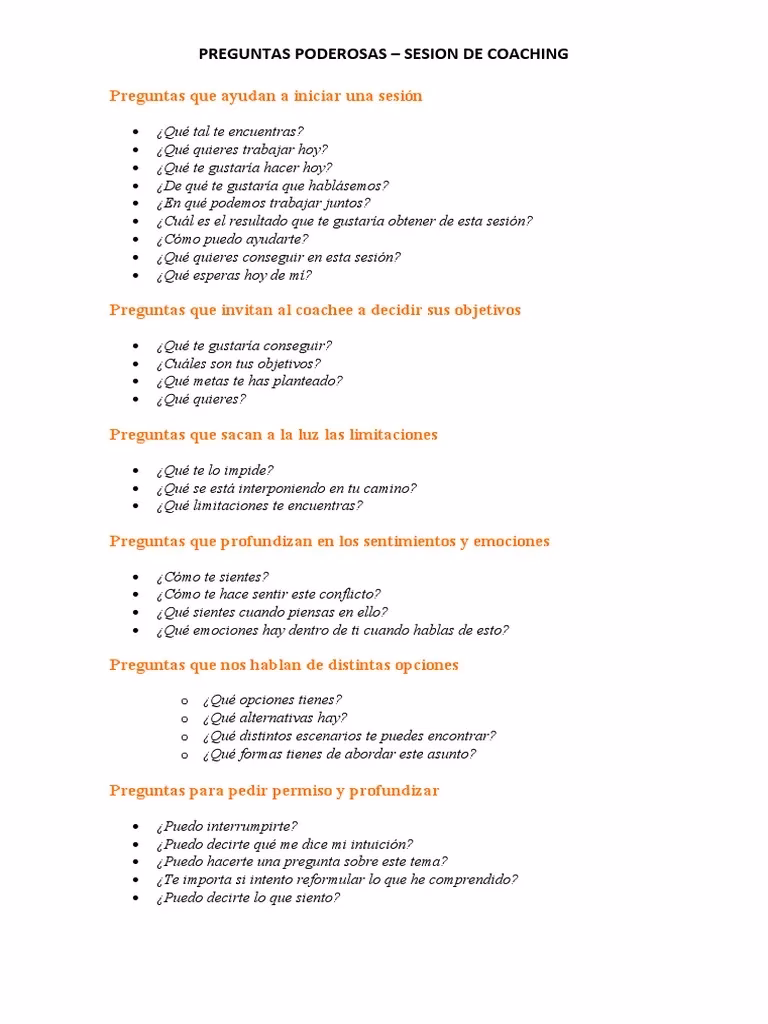 ¿Cuántas preguntas de coaching hay?